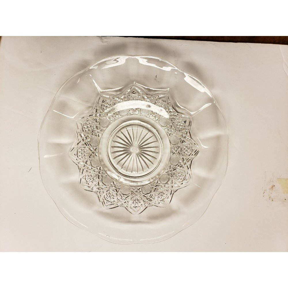 Vintage, Cut Glass Serving Plate, Starburst bottom and ring at center, 11" (G38)